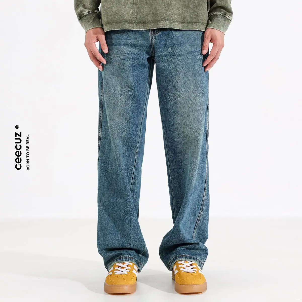 

American Sle Loose Fit Blue Straight Leg Jeans Men's Spring Summer Vintage Wa Casual Long Trousers High Street Hip Hop