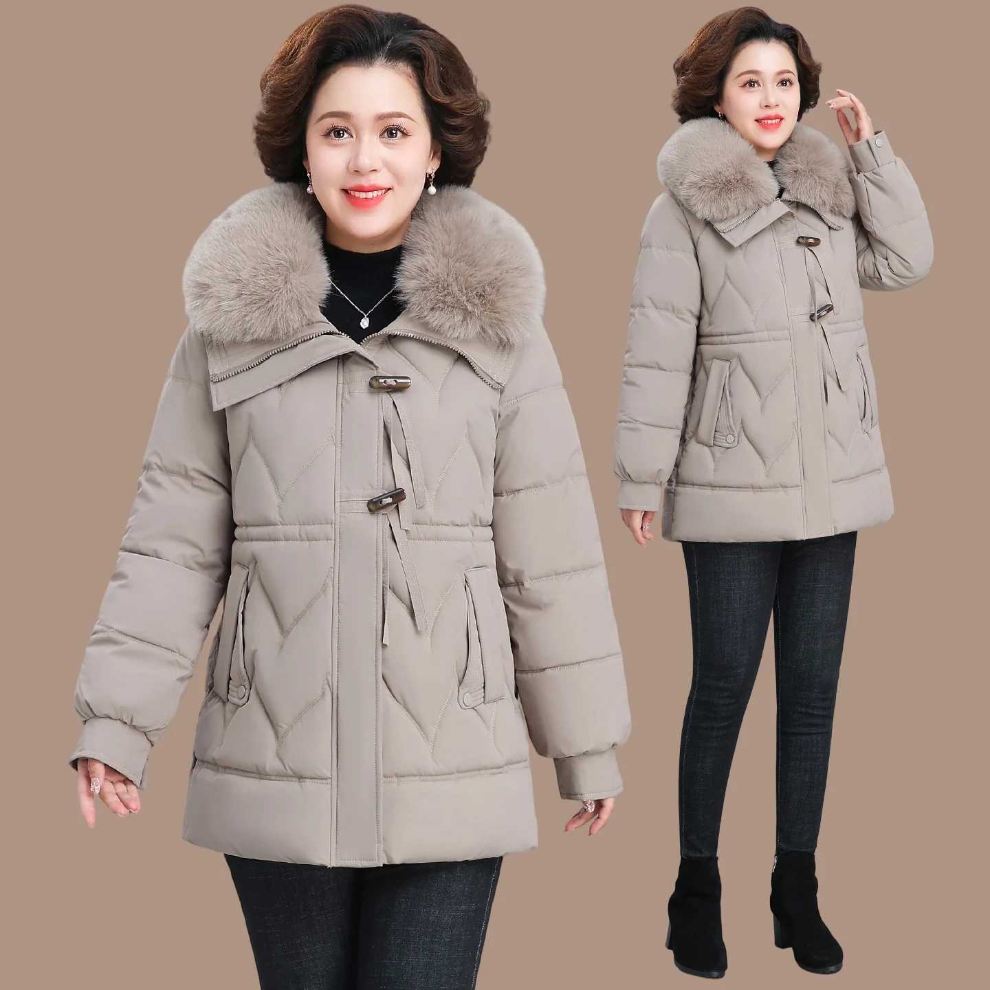 

Утепленное хлопковое пальто средней длины с меховым воротником для осени и зимы, приталенное, с наполнителем из пуха, верхняя одежда для женщин