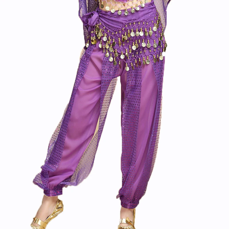 

Chiffon Belly Dance costume Pants Indian Arabic Lantern Shiny Sequins Pants Performance Practice Bloomers Trousers Dancer Women