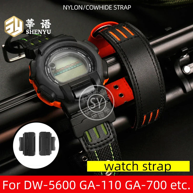 Shenyu несегментированный ремешок для Casio G-SHOCK/700 DW5600 PRW3100/6000/6100Y GA-100/250/510 нейлоновый Холщовый кожаный ремешок для часов