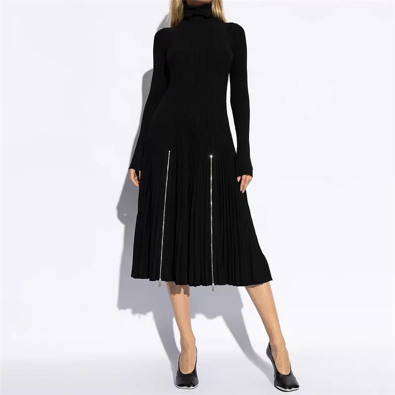 Casual women\'s dresses New elastic knitted slim long dresses for autumn 2024 High quality wool blend Midi dresses party dresses