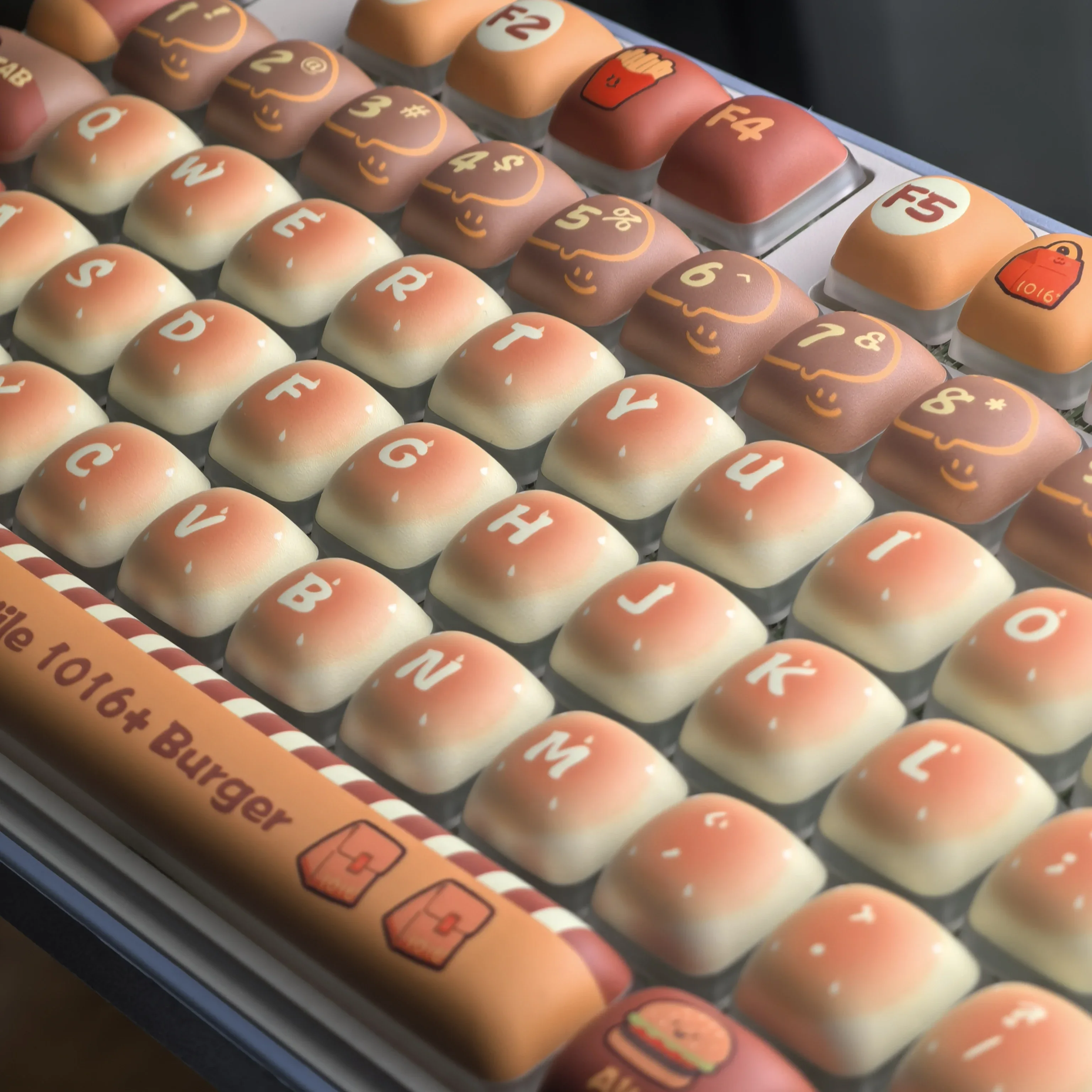 

Cute MOG Bread Keycap 125 Keys PBT+PC Hamburger Fries Ice Cream Fast Food Theme Keycaps Orange Red Round Mantou Keyboard Caps