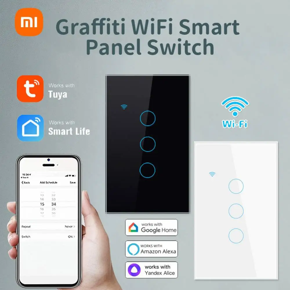 Xiaomi WiFi Touch Switch Sensor Switches No Neutral Wire Required LED Crystal Glass Panel Wall Lamp Light Switch 1/2/3/4 Gang