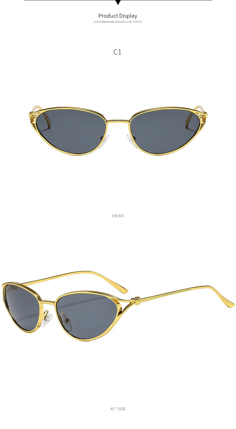 SHAUNA Modische Metall-Sonnenbrille für Damen, Katzenaugen-Design, beliebt, hellgraue Gläser, UV400 – Detail 6