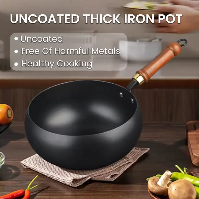 

24cm Uncoated Thick Iron Pot Non Stick wok Casserole kitchen cooking pot cast iron skillet Cookware wok pan fry pan