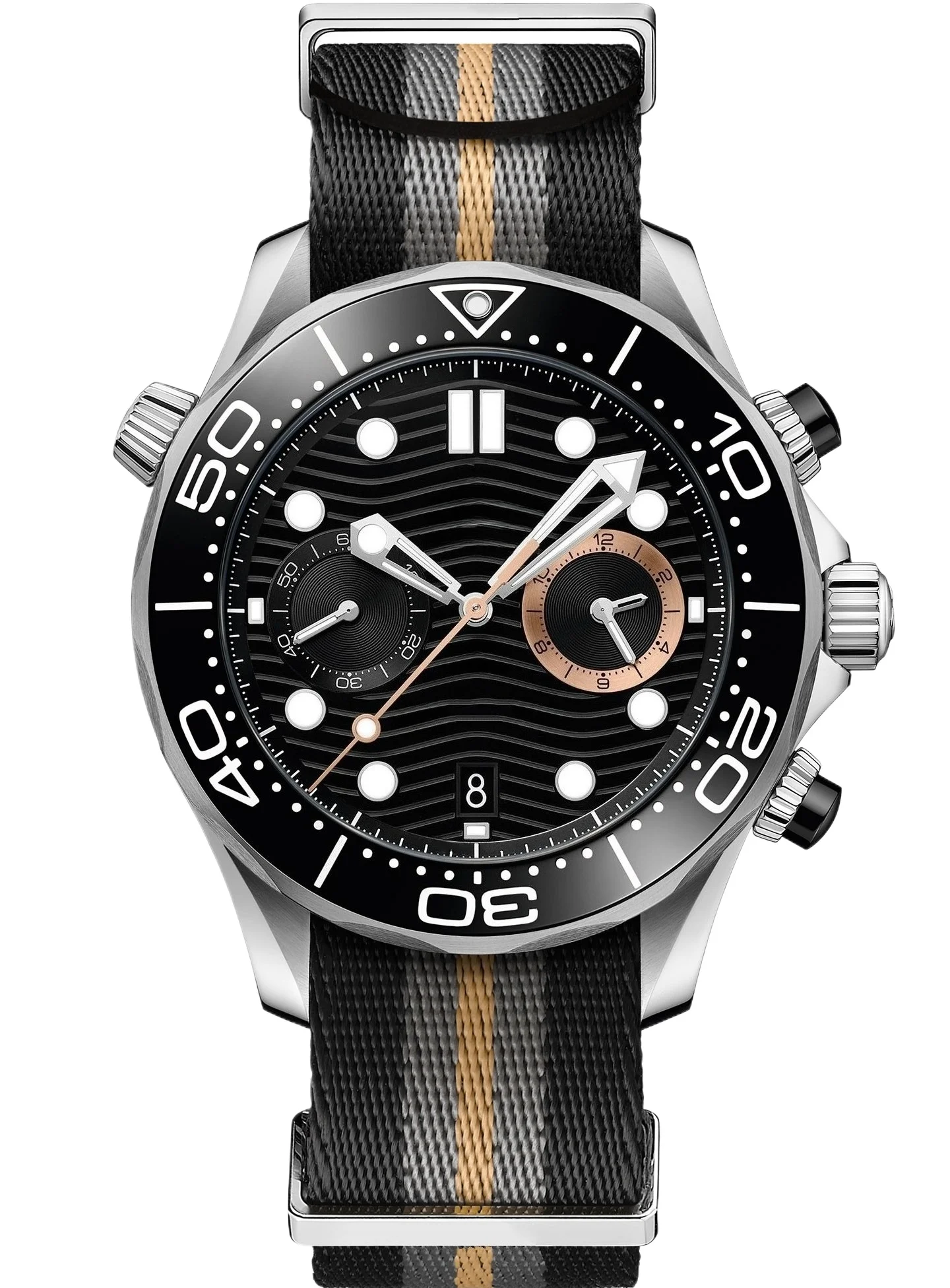 Reloj de Pulsera Deportivo de Lujo para Hombre, 2026, Nuevo, Cronógrafo de Cuarzo, Correa de Lona, Bisel de Cerámica Negra, Acero Inoxidable, 44 mm
