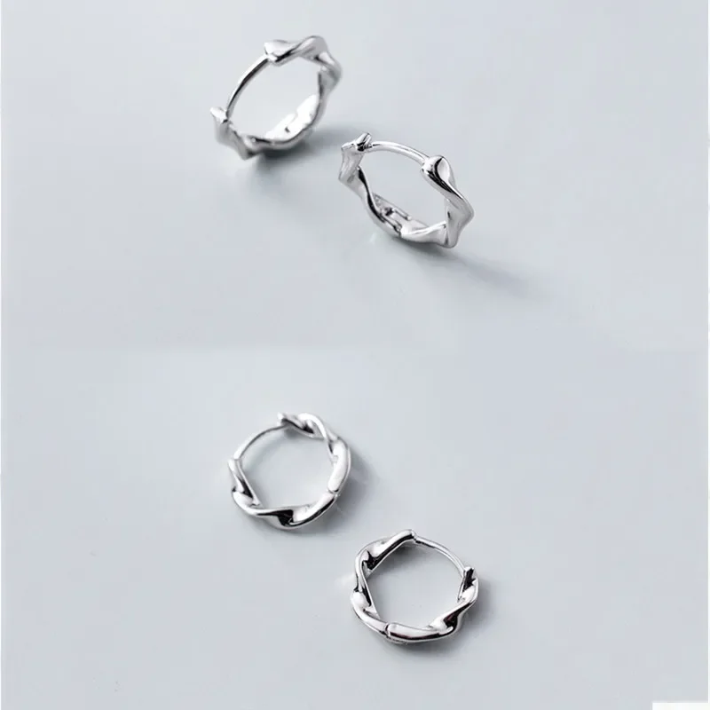 SOFTPIG Real 925 Sterling Silver Minimalist Twist Round Hoop Earrings For Fashion Women Party Fine Jewelry Punk Accessories
