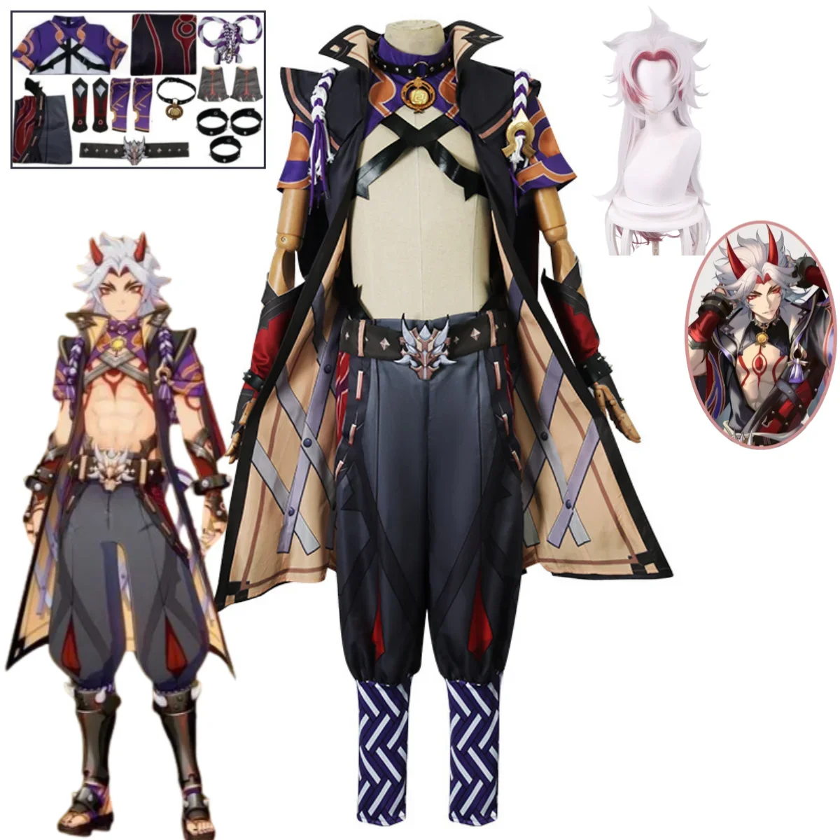 Arataki Itto Kostum Cosplay Permain Genshin Dampak Combat Costume Game Set Anime Halloween Carnival Party Costume