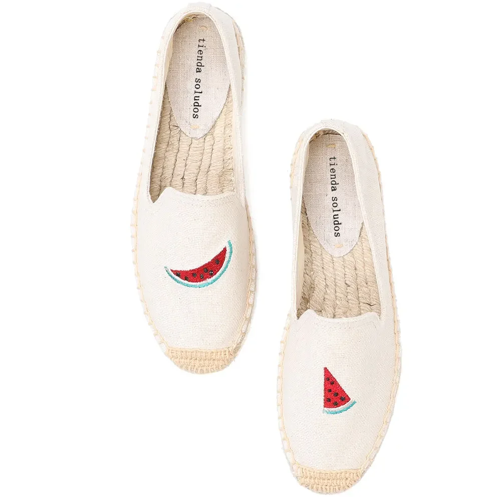 

Espadrilles Spring/Autumn Women's Flat Platform Hemp Embroidered Moccasins Slip-On Shoes