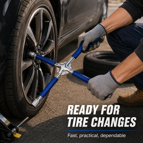 16-Inch Heavy-Duty 4-Way Lug Wrench Set – Reinforced Cross-Style Tire Iron with Non-Slip Sockets; Suitable for Trucks, SUVs, and Vans; Manual Wrench for Emergency Flat Tire Changes