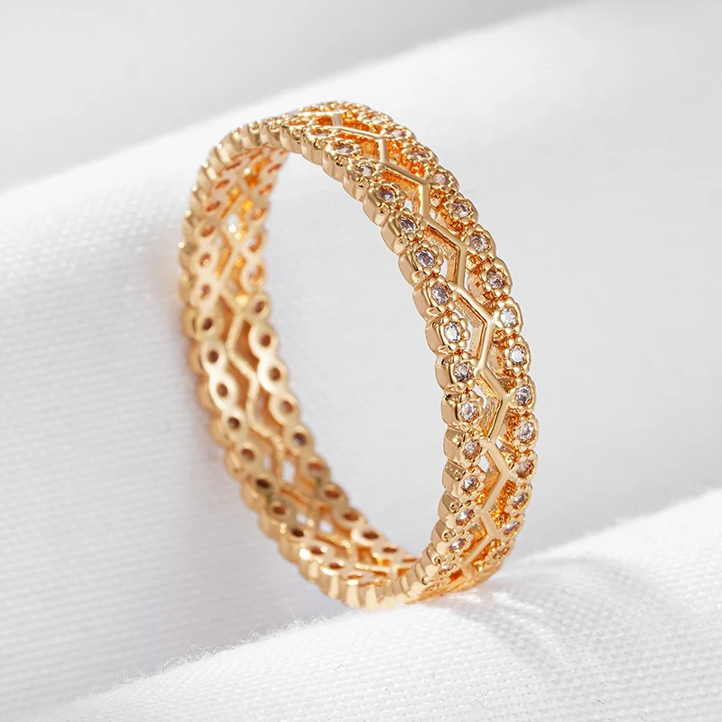 Wbmqda 럭셔리 레트로 585 로즈 골드 컬러 할로우 지르콘 반지 여성용, 절묘한 포럴 조각, 보호 민족 데일리 파인 주얼리