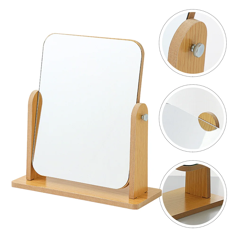 Wooden Vanity Mirror Clear Personal Use Stand Angle Adjustable Makeup Base Desktop