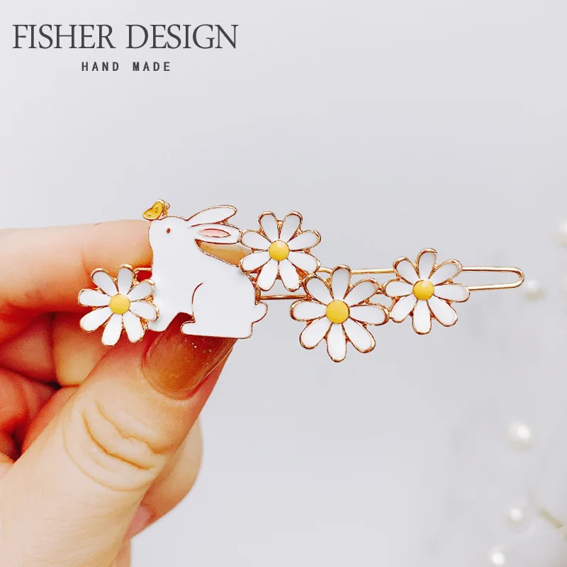 Hair Clip Resin Rabbit Daisy Handmade Sweet Ethereal Mini Barrette for Teen Girls Daily Casual Office Wear