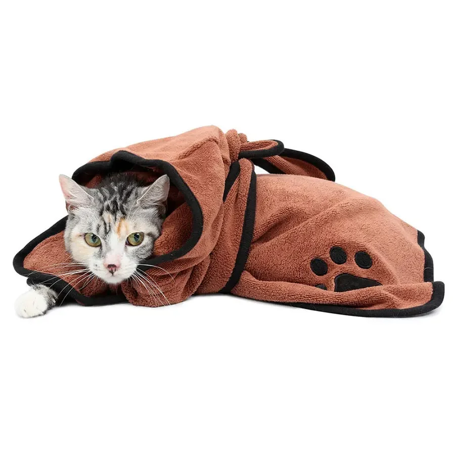 Dog Bathrobe Soft Quickly Absorbing Water Fiber Pet Drying Towel Robe with Hat Pupuy Cat Pet Grooming Supplies Dog Bathrobe