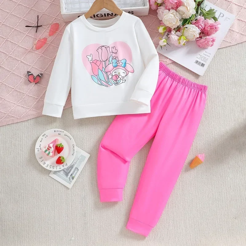 

Sweet My Melody Anime Kawaii Long Sleeve Ins Fashion Shirt Pants Clothes Cute Cartoon Sanrio Ins Cotton Children Gifts for Kids