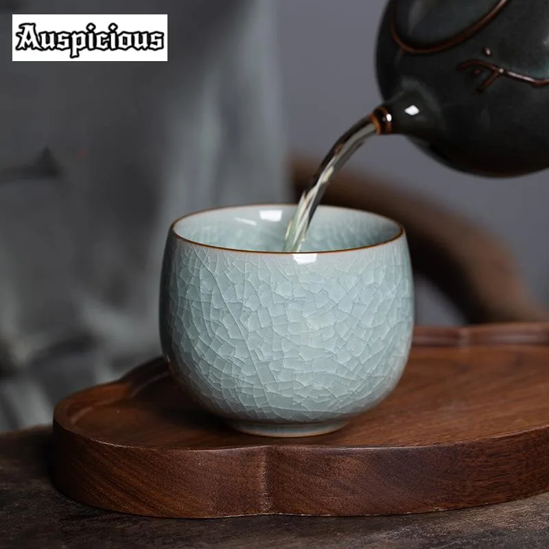 

Handmade Longquan Celadon Tea Bowl Boutique Ice Flower Glaze Master Cup Cracked Teacup Tea Ceremony Accessories Craft Gift Box