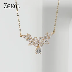 ZAKOL Luxury Clear AAA Cubic Zirconia Water Drop Pendant Necklaces White Gold Color Bridal Wedding Jewelry New Arrival NP5160