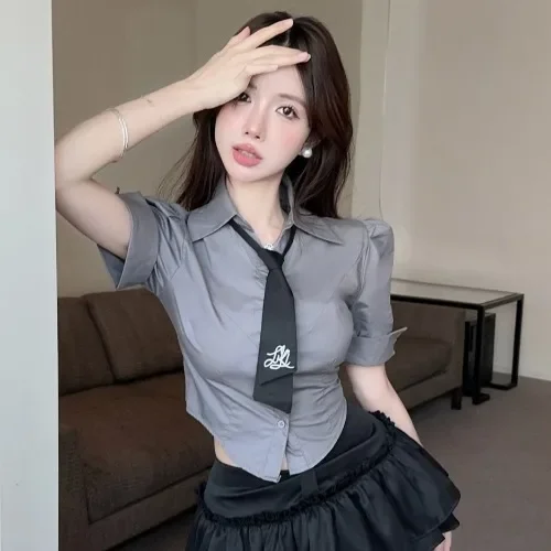 ort Sve Tie irt Top with Fluffy f Skirt Home College Sle Age-Defng 2025 JK orm Two-Piece Set Cotton  Co...fdfe