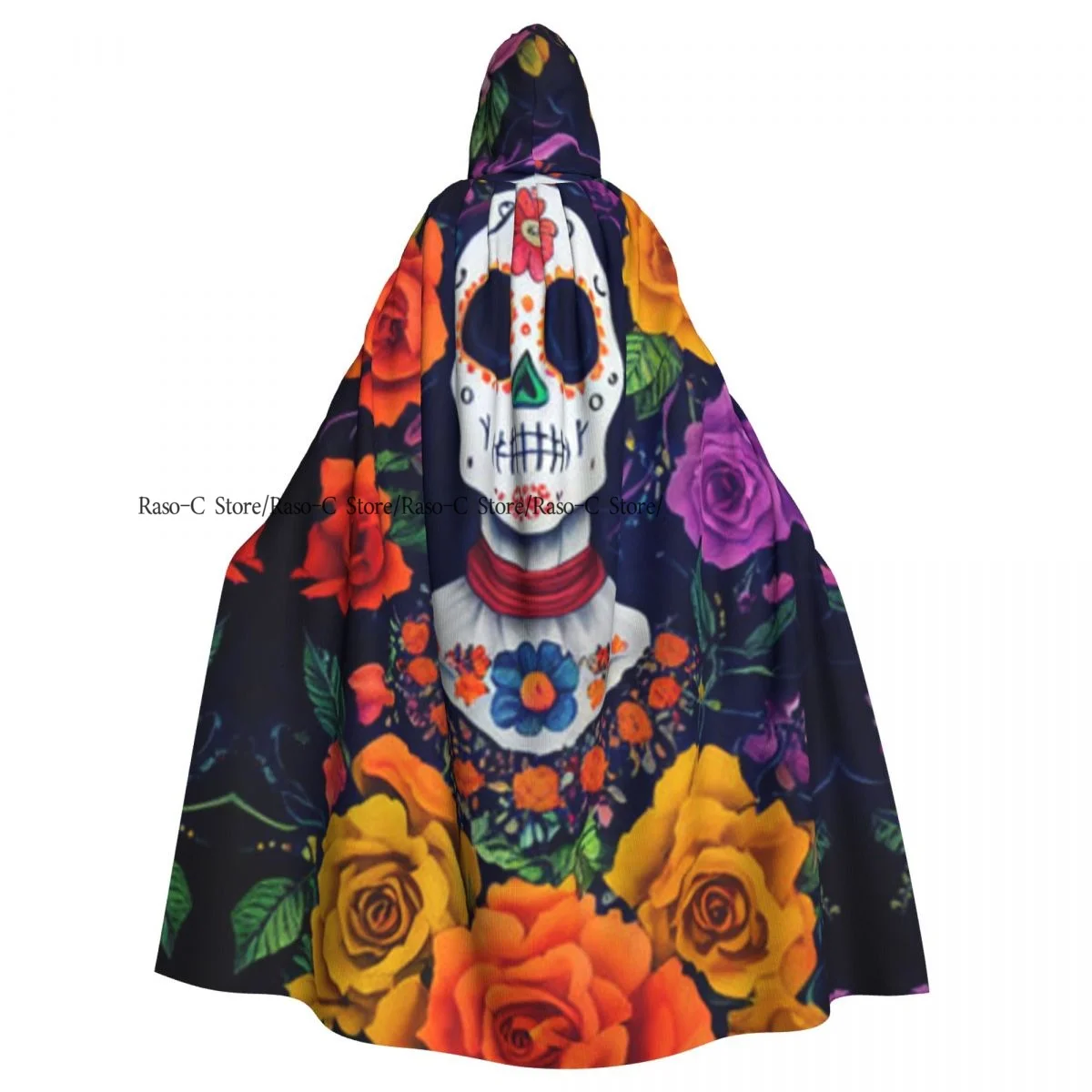 Unisex Adult Day Of The Dead Illustration Cloak with Hood Long Witch Costume Cosplay