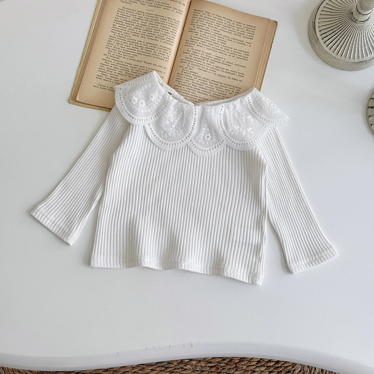 Frühling Herbst Baby Mädchen Baumwoll-T-Shirt Kleinkind Peter-Pan-Kragen Oberteil Koreanischer Stil Säugling Baby Mädchen T-Shirt 0-3 Jahre – Detail 4
