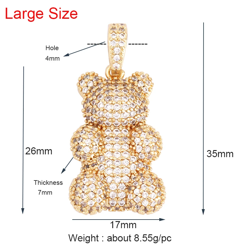Cute Bear Charm Pendant in Gold Colour , Pearl Cubic Zirconia CZ Paved , Jewelry Necklace Bracelet Making Wholesale Supplies M85
