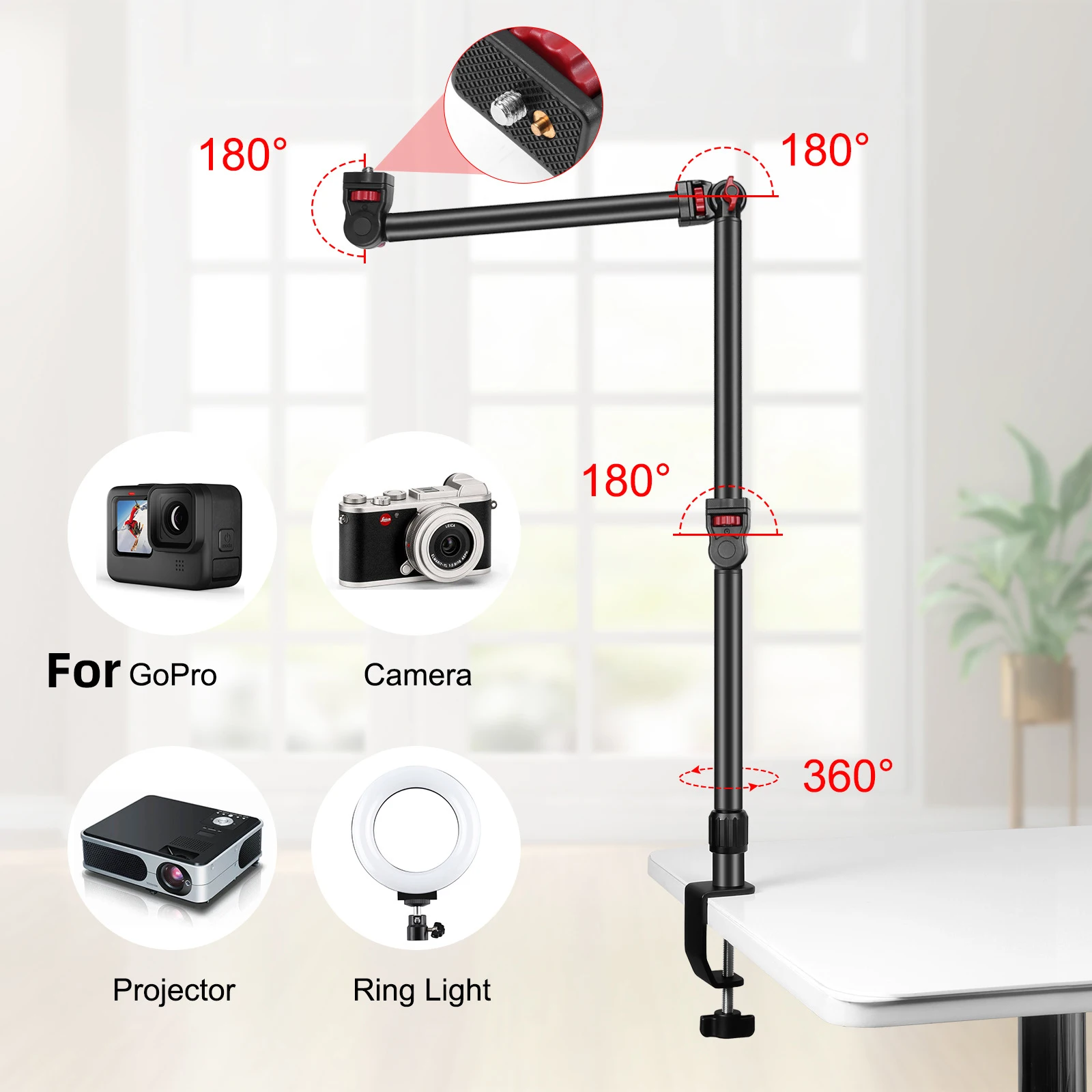 Hợp Kim Nhôm Magic Cánh Tay Monopod Cho Gopro Hero SJcam DJI Camera Selfie Kèm Gắn Giá Đỡ Cho Điện Thoại Di Động Sống đứng
