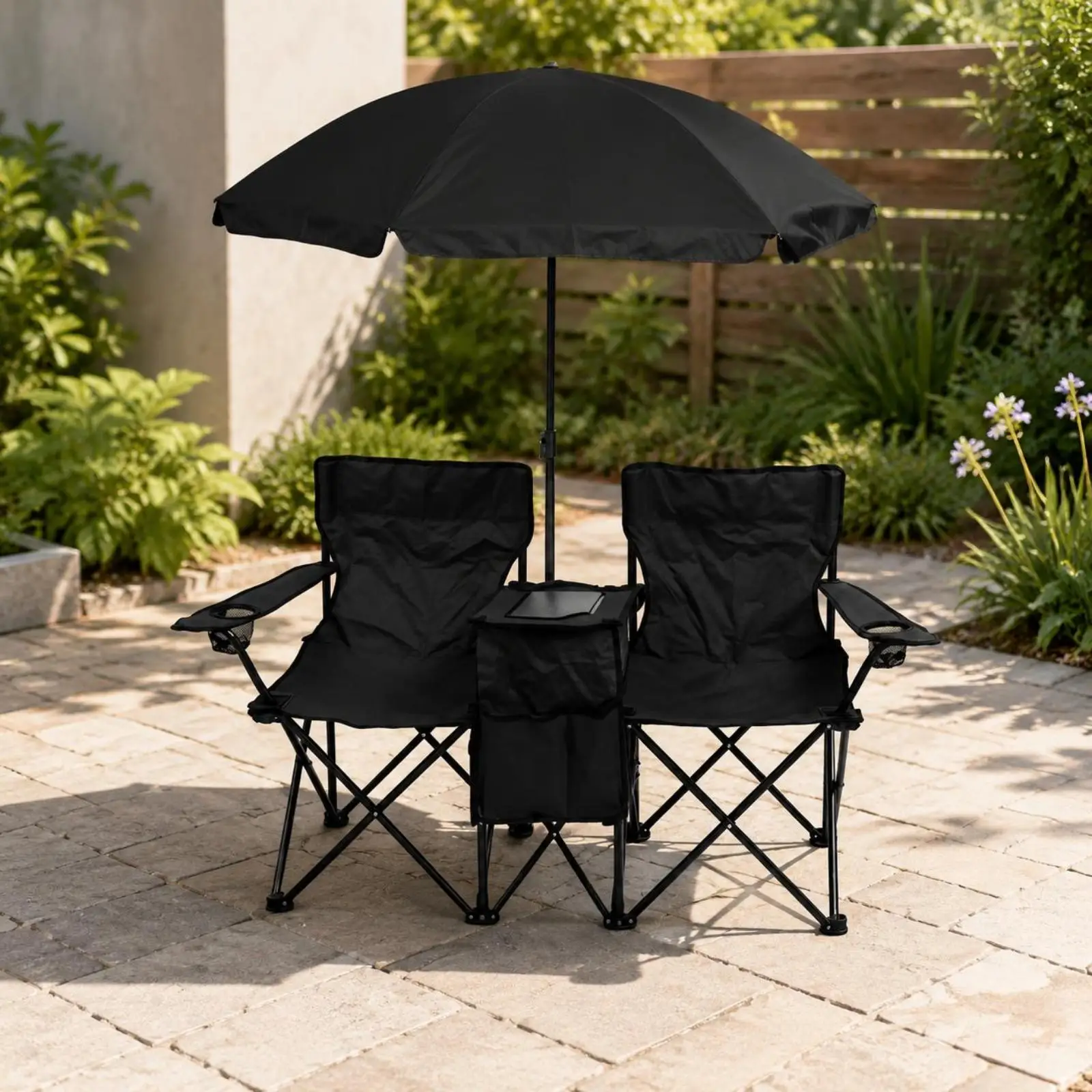 Foldable Double Camping Chair Loveseat with Cooler Bag for Outdoor Beach Picnic Fishing Sports Portable Double Seat