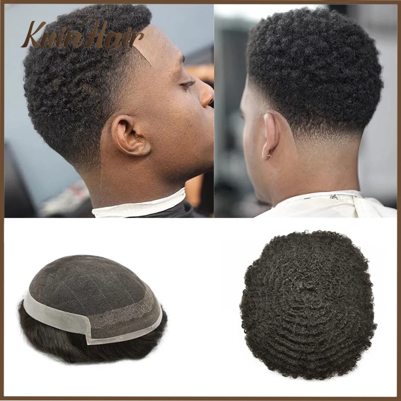 OCT Afro Men Toupee Lace Frontal And Side PU Base Curly African Wavy Hair Piece Remy Hair Replacement Male Capillary System Unit