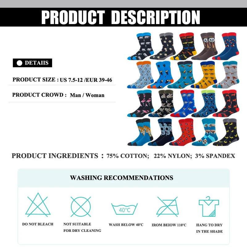 Men's Fashion Fall Winter Skateboard Socks Happy Creative Penguin dolphin shark koala Socks Novelty Crew Funny Man Socks