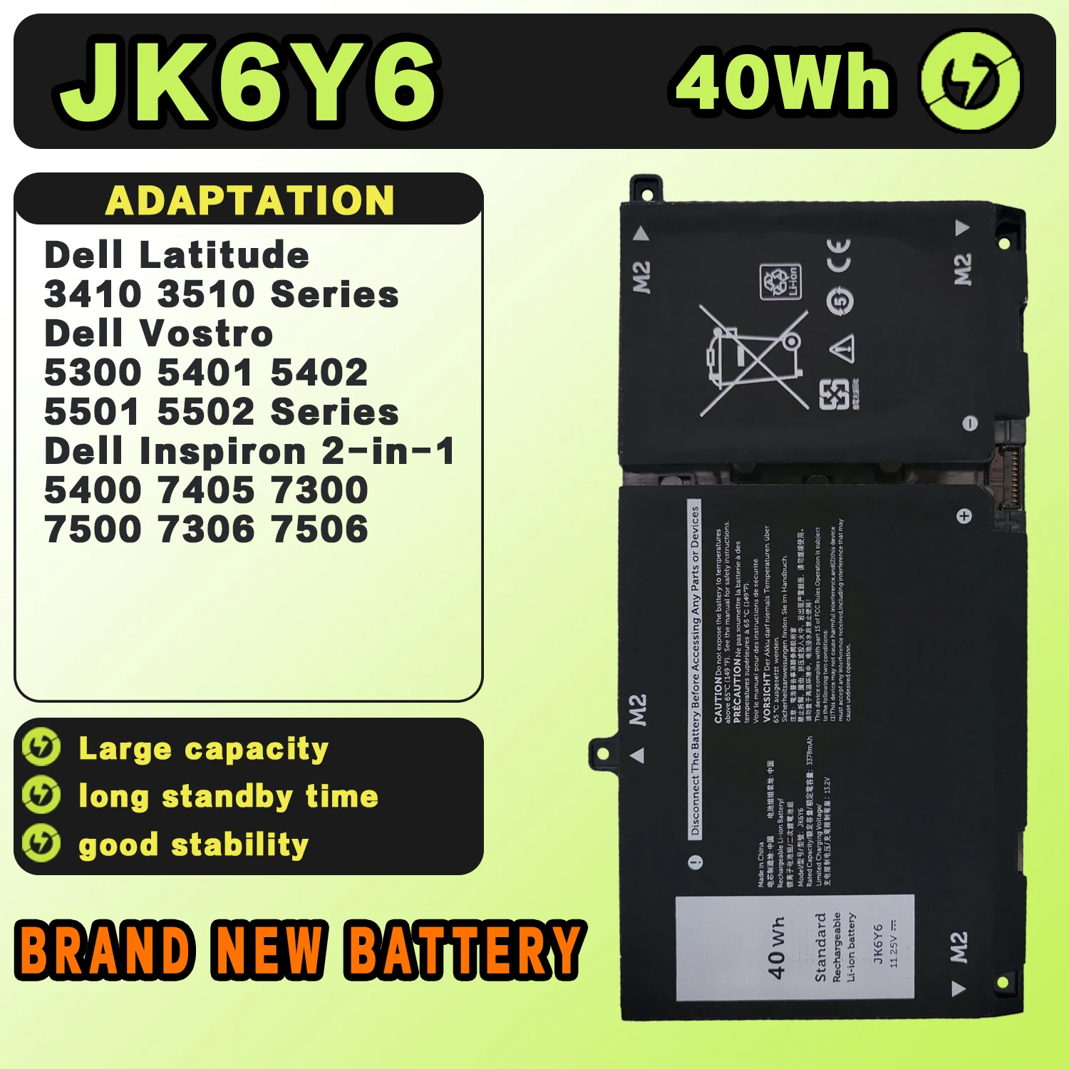 

SAT Laptop Battery for Dell JK6Y6 H5CKD Inspiron 5300 5401 5400 2-in-1 Latitude 3410 3510 Vostro 14 5402 5501 5502 P129G 40WH