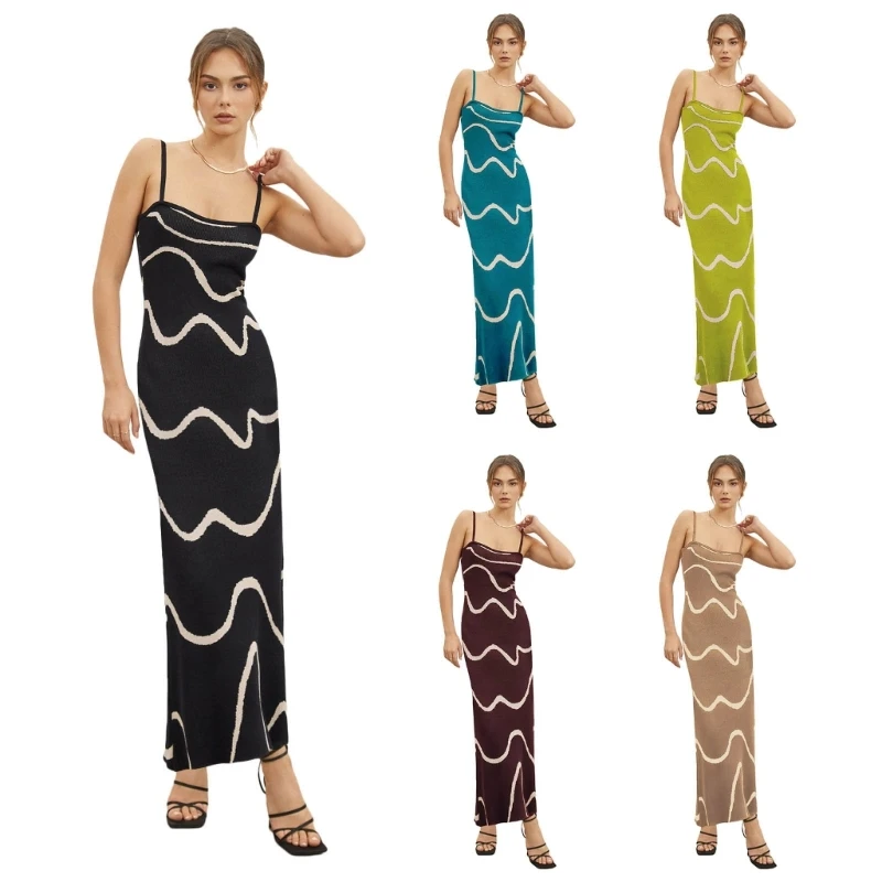 

Modern Backless Striped Knit Bodycon Maxi Dress for Ladies Parties and Dates Dropshipping