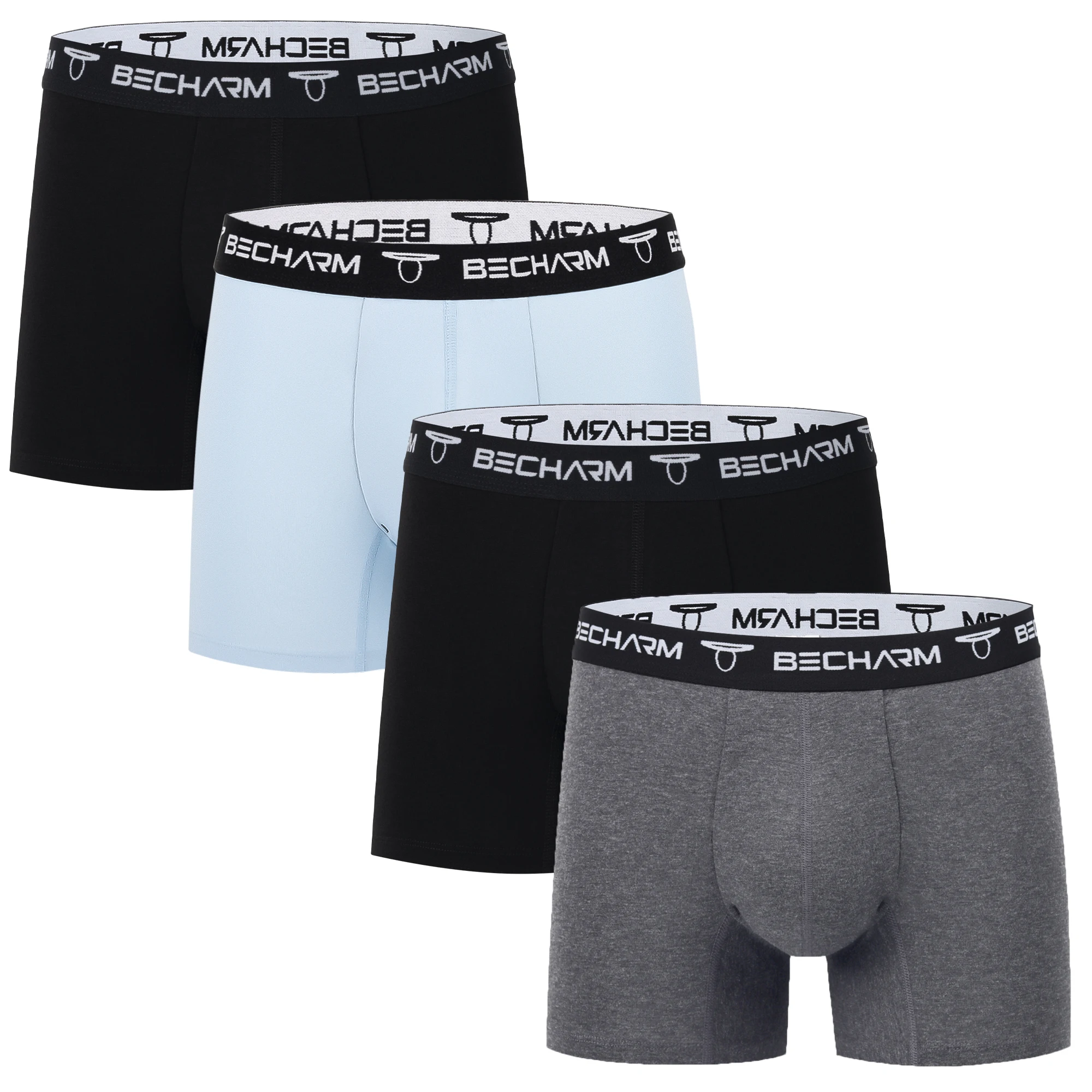 Mens 3D Pouch Boxer Briefs Cotton Spandex Short Leg Underwear Colorful 4 Pack Premium Trunks