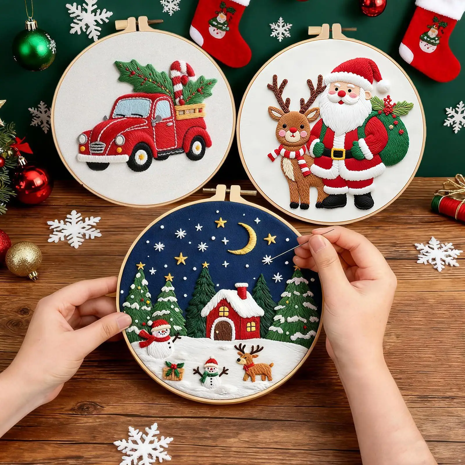

Embroidery Christmas Ornament Kits Stamped Festive Craft Supplies Beginners Embroidery Set Including Hoop For Women Girls Mom