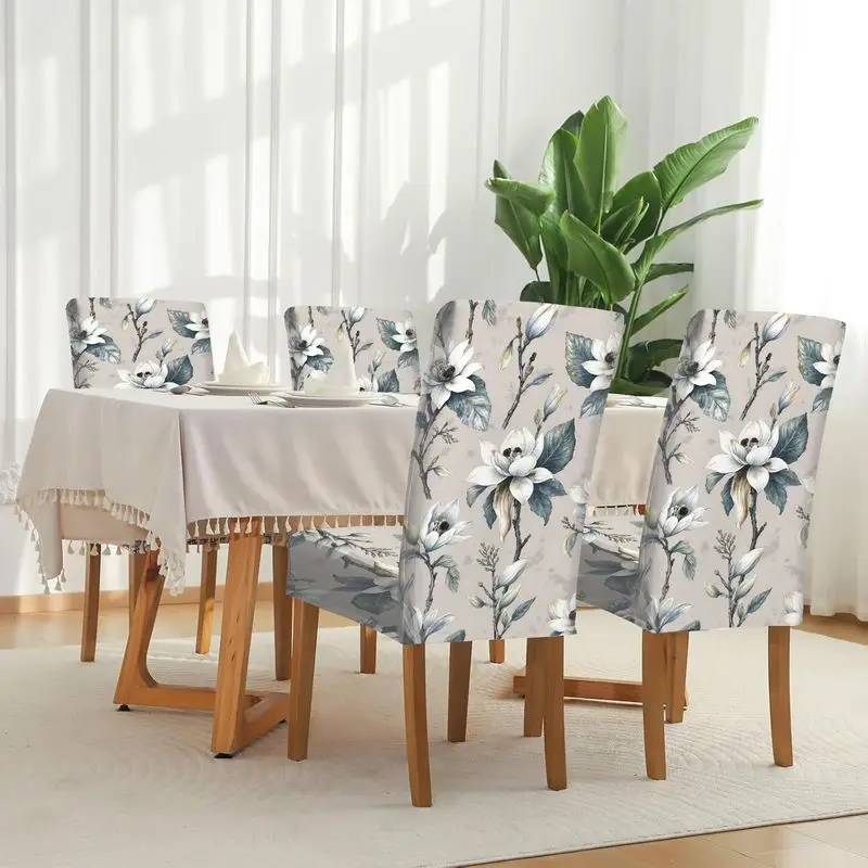 

Stretch dining chair cover, floral style floral style magnolia pattern, used for hotel banquet home decoration