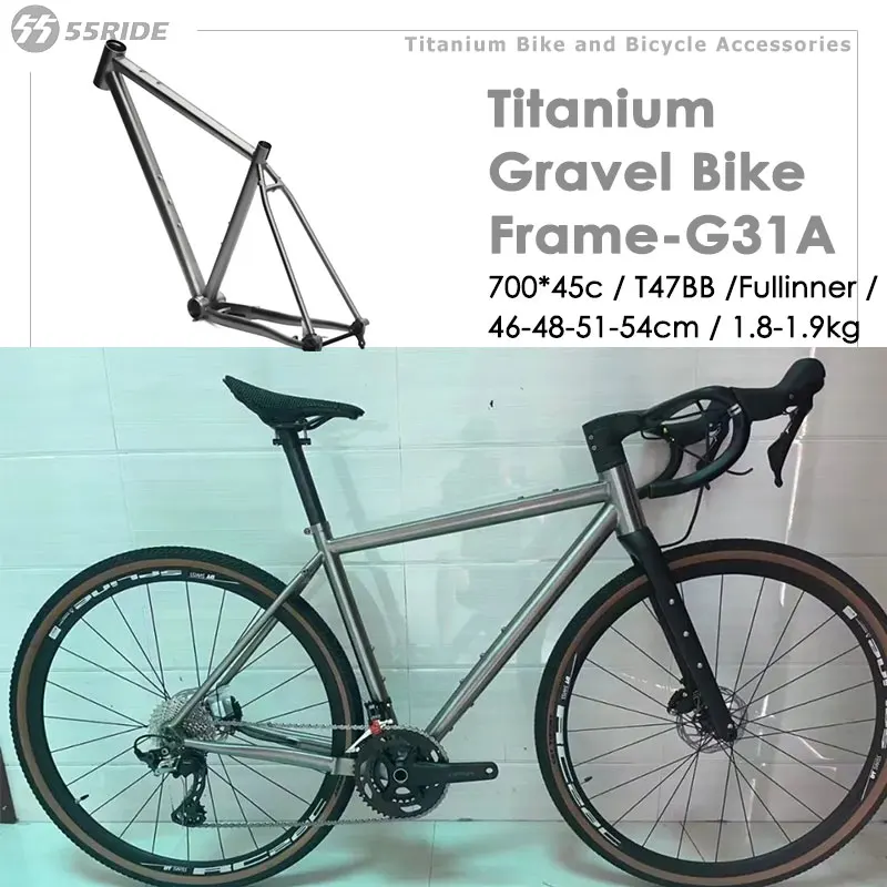 

Титановая гравийная велосипедная рама, T47, полная внутренняя, дисковый тормоз с плоским креплением, дорожная рама 700c * 45c, детали для беговых велосипедов