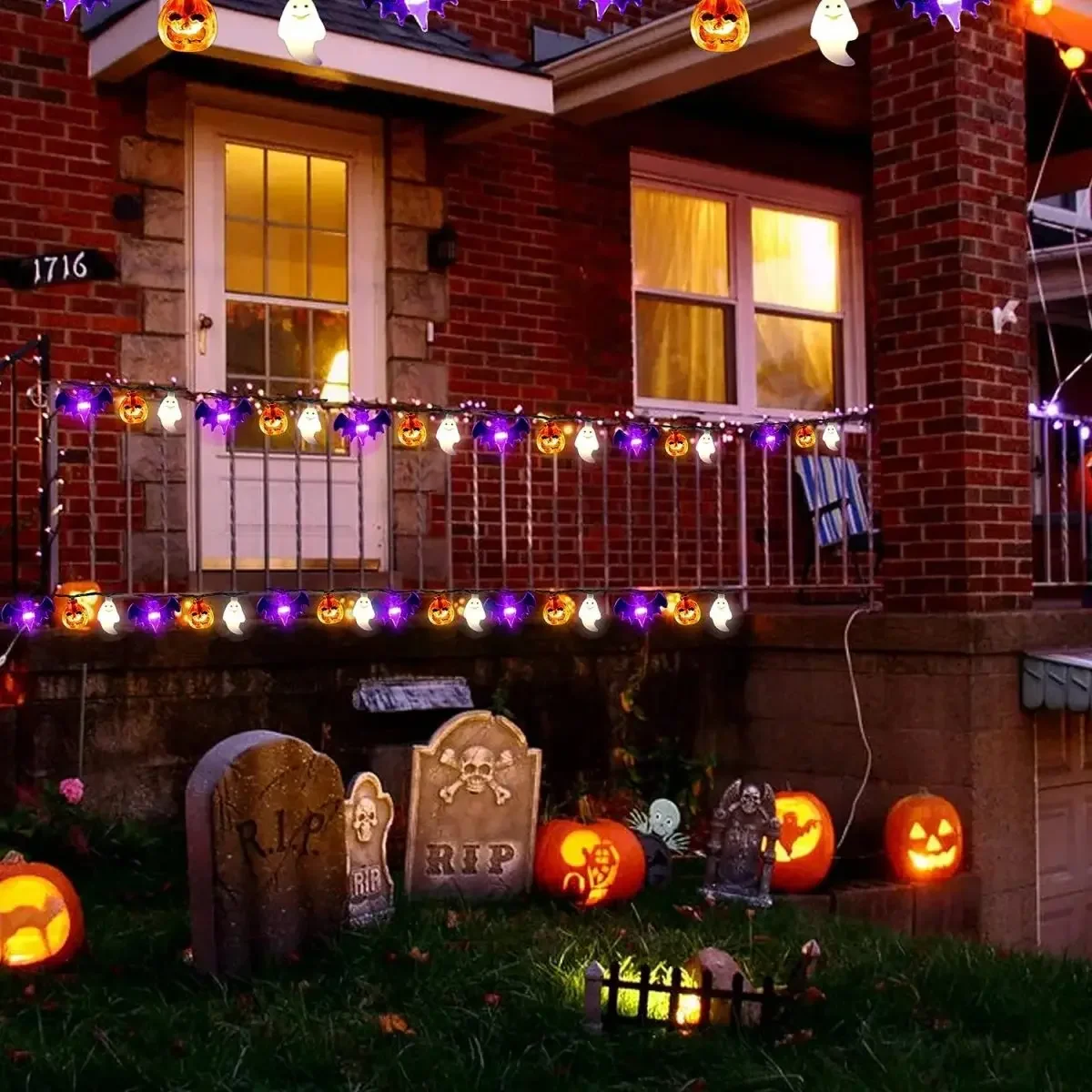 1pc ハロウィンストリングライトハロウィンバットゴーストカボチャホラー雰囲気装飾ランプ家庭菜園休日の装飾