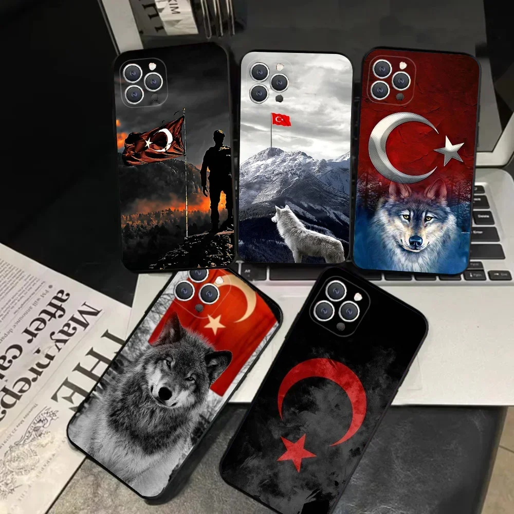 1pc Turk Wolf Turkey Flag Phone Case Silicone Soft For IPhone 16 15 14 13 12 11 Plus Pro Max Plus