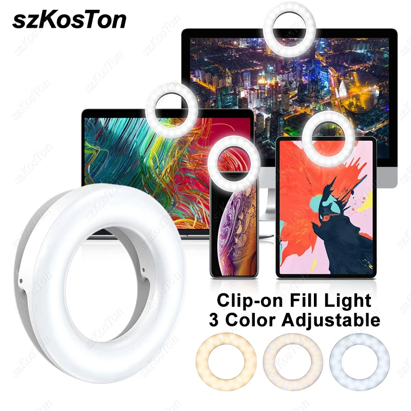 Anillo de Luz LED para Selfies con Brillo Ajustable, Luz de Relleno para Cámara de Teléfono, Mini Luz para Selfies con Clip para iPhone, Samsung, Xiaomi, Huawei