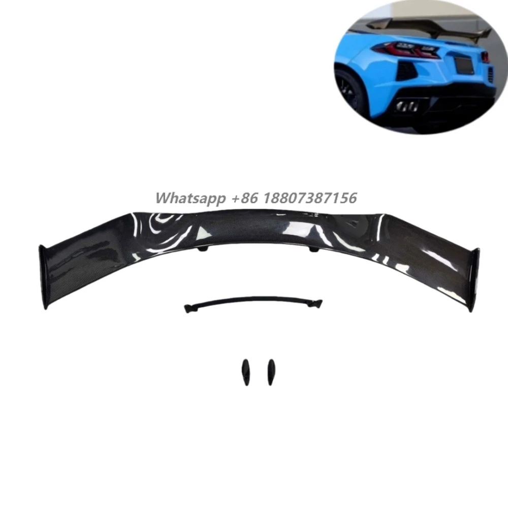 

High Quality Carbon Fiber Replacement Rear Spoiler High Wing for 2019-2021 Corvette C8 Z07 NON-Z06/Z06 with Polished Finish