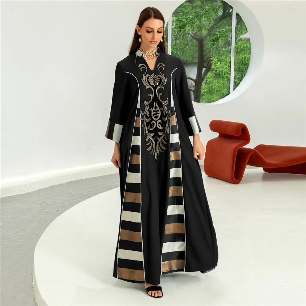 Imagem -04 - Dubai Abaya-vestido Longo Bordado com Lantejoulas de Luxo para Mulheres Árabe Turquia Islâmico Muçulmano Kaftan Marroquino Jalabiya Oriente Médio Ramadã