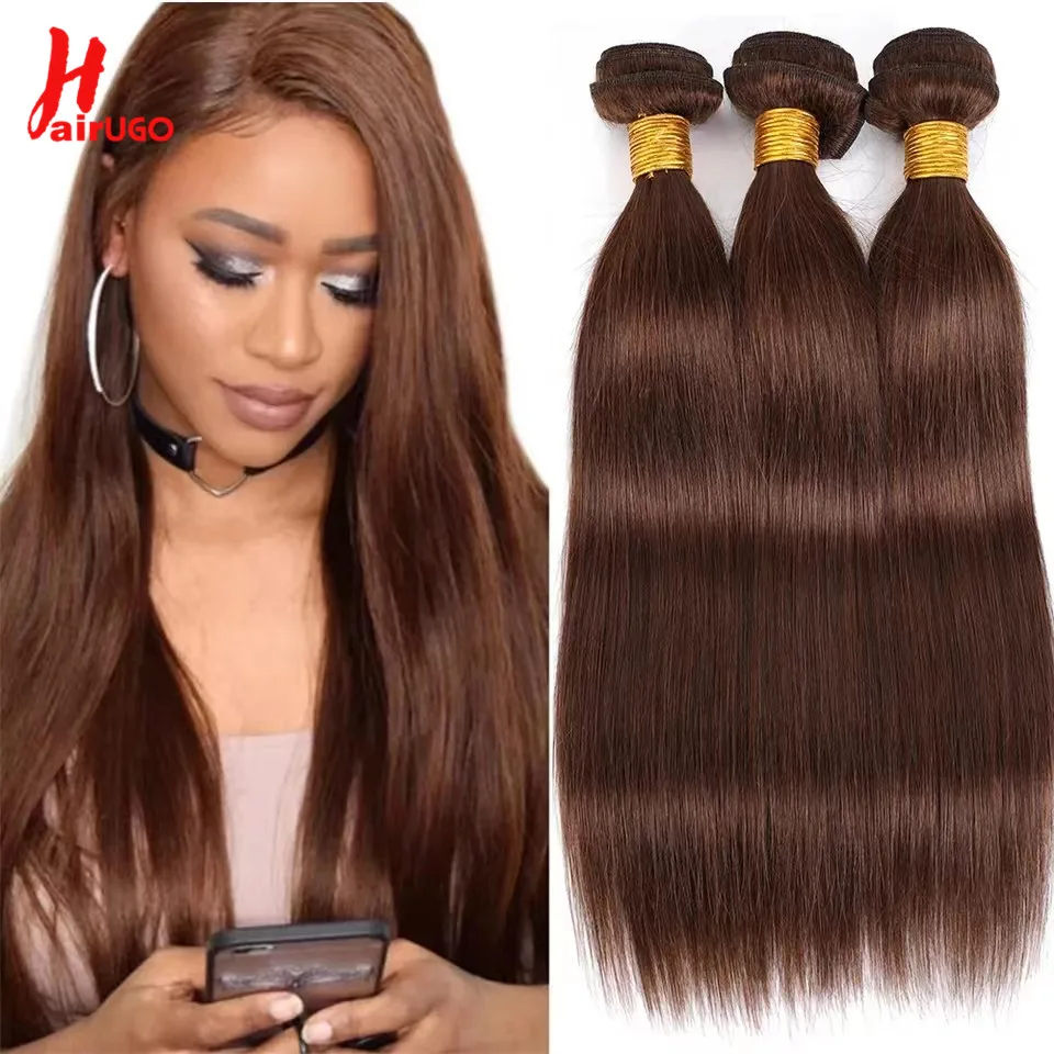 2# 4# Straight Human Hair Bundles Brazilian Brown Hair Weaving Bundles Brown Hair Extension Remy Chocolate Bone Human Hair Weave