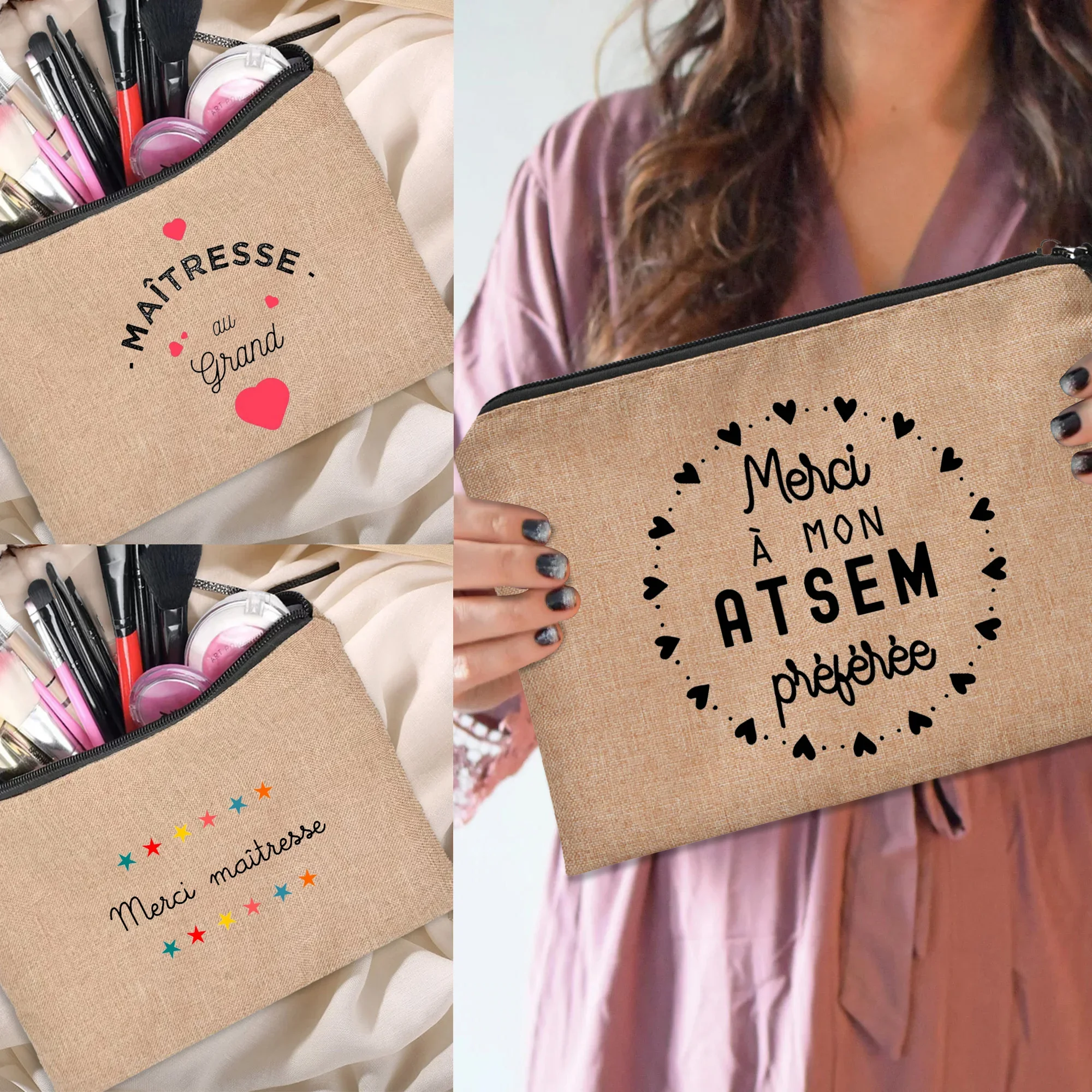 Zipper Pouches Gift for Teacher Merci Maîtresse Teacher's Storage Bag Women Makeup Bag Cosmetic Bag Teacher Pouch Cosmetic Purse