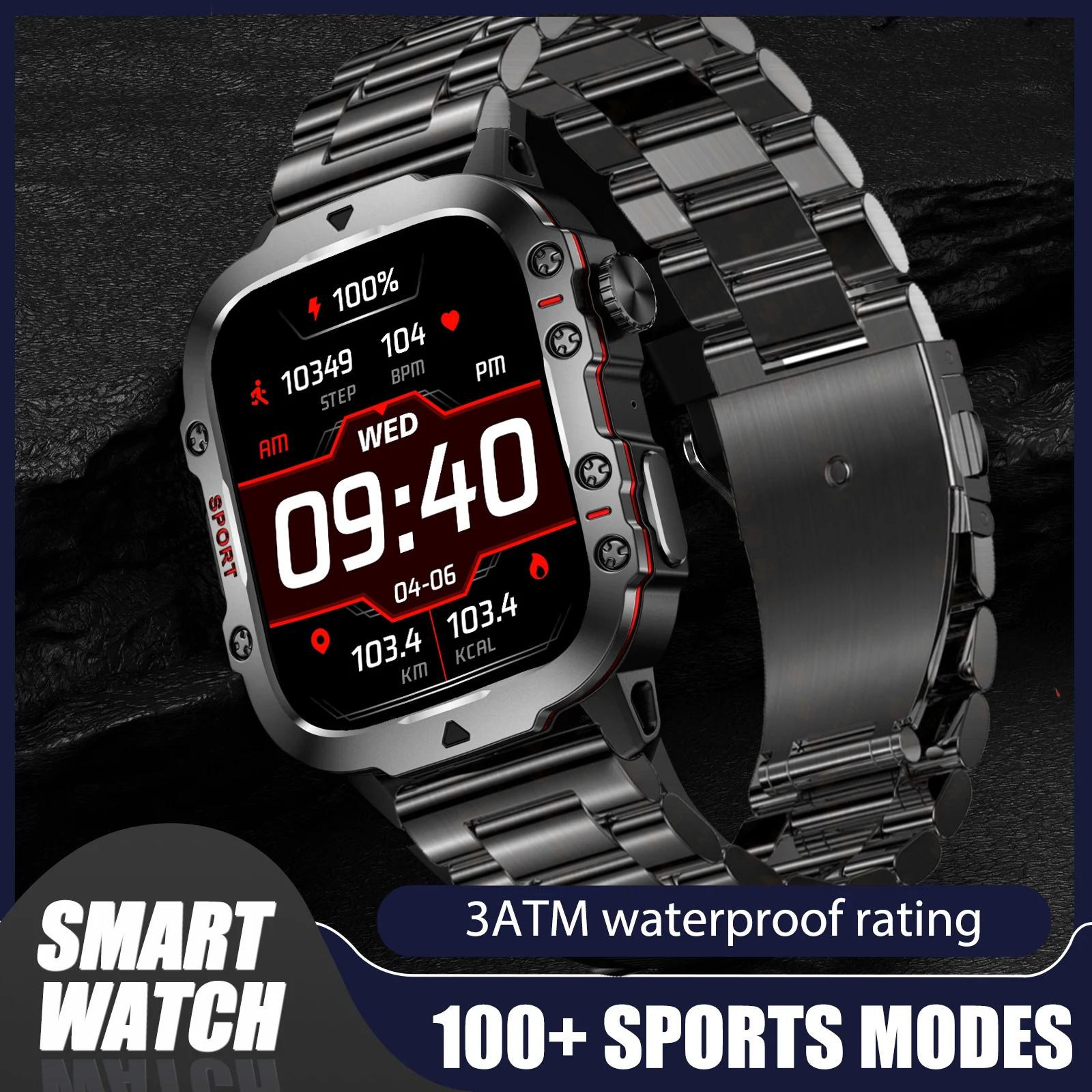 

NEW Smart Watch 2024 Men Rugged Military Watches Bluetooth 100+ Sports Watches 420mAh reloj inteligente Rotate Button Smartwatch