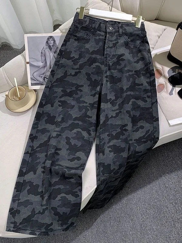 

Мужские джинсы в американском ретро-стиле с камуфляжным принтом, осенние, новые, свободные, прямые, широкие, рабочие брюки, повседневные