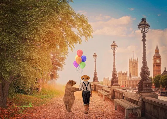 River Walk London Bear Story Fairytale tree light backdrops  High quality Computer print children kids background