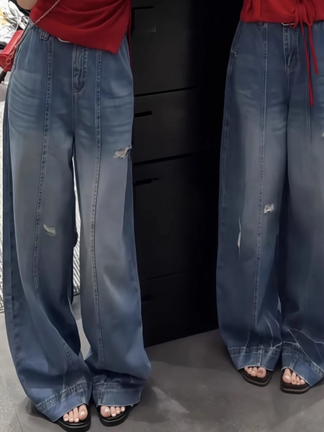 

High Waist Wide Leg Denim Jeans Women's Summer Thin High Waist Cover Hip Drag Casual Long Pants Antimicrobial Casual Style