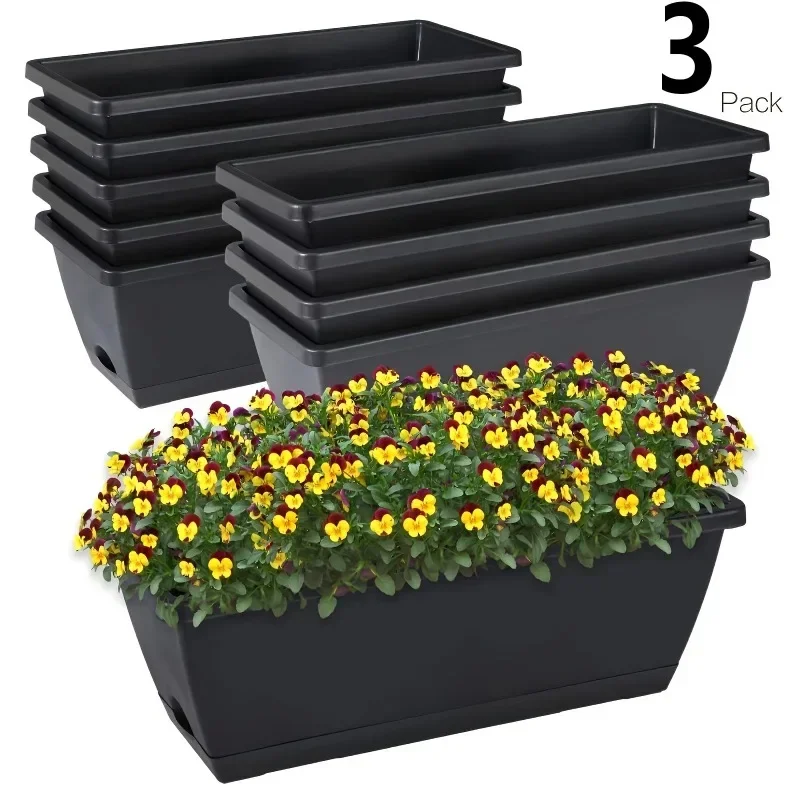 

3/5 Pieces Window Box Planter Rectangle Plant Containers Decors with Drainage Holes Flower Pot Plant Pot for Outdoor Garden Home