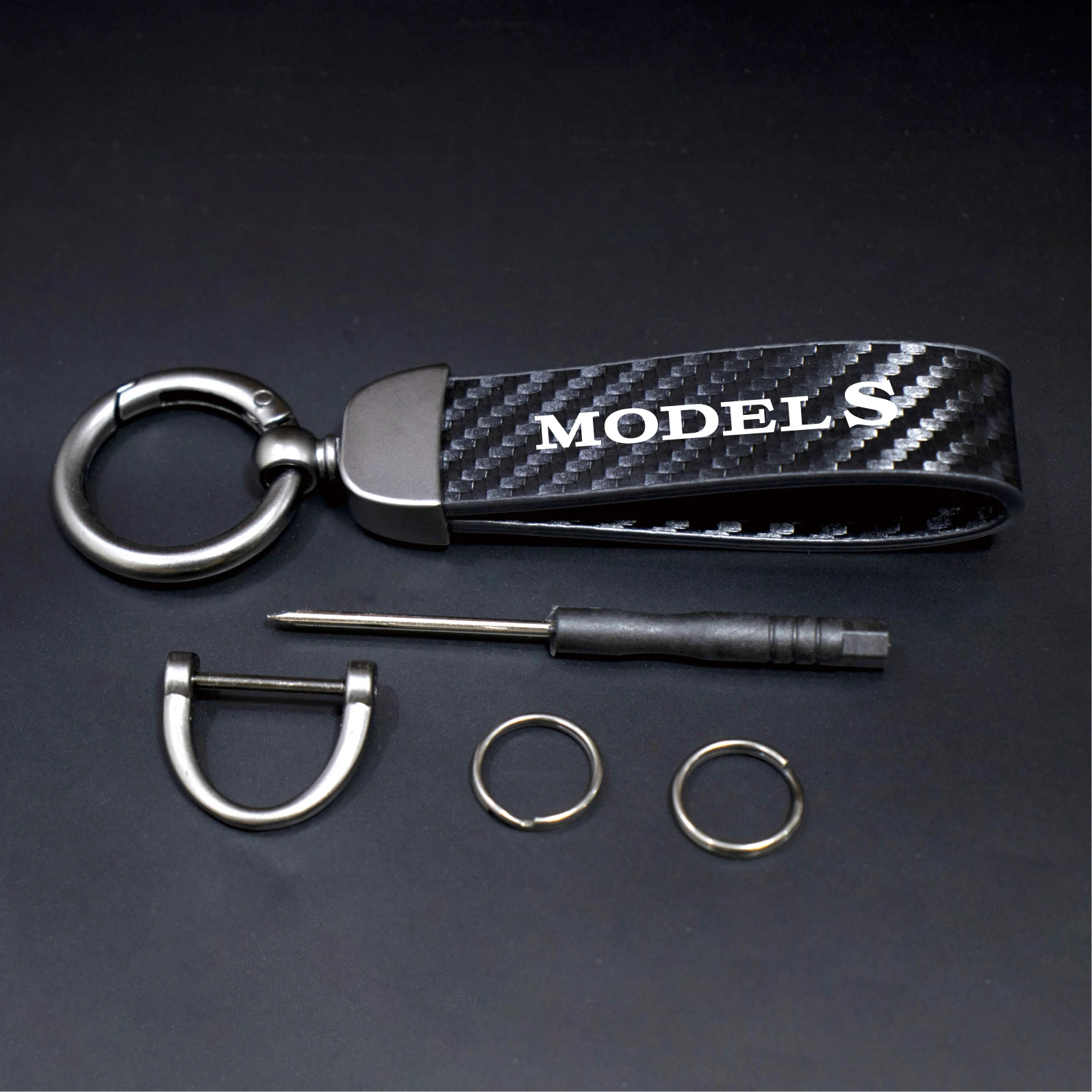 

1pcs Carbon Fiber Car Keychain 360 Degree Rotating Leather Zinc Alloy Keyring For Model 3 X S Y P100D Auto Accessories