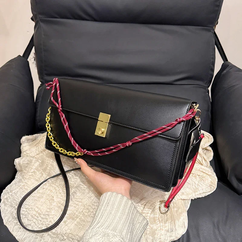 

Solid Pu Leather Shoulder Bag For Women Handbag Fashion Underarm Crossbody Tote Trend Square Satchel Black Classic Bag Brand