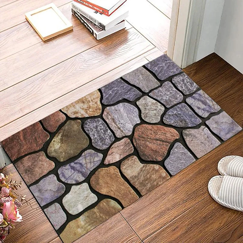 Retro Stone Patterns Door Mats Home Carpet Non Slip Front Corridor Porch Entrance Welcome Floor Mat Decor Rugs for Indoor Area